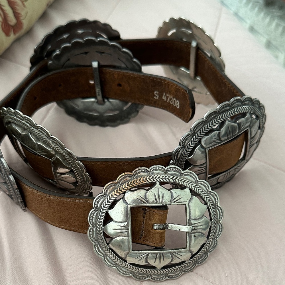 Brighton Silver and Brown Concho Belt